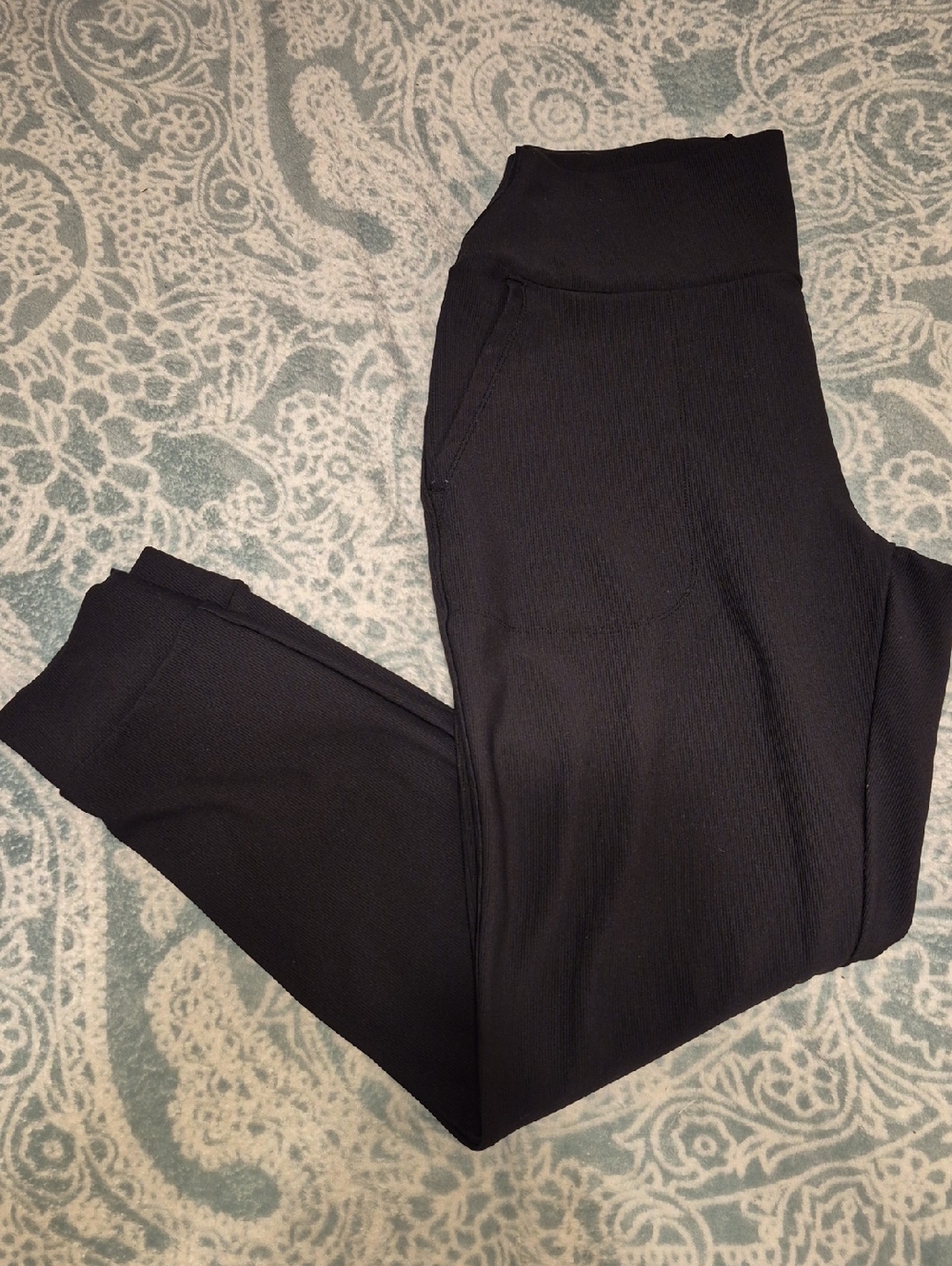 Women's Black High-Waist Ribbed Ponte Pants